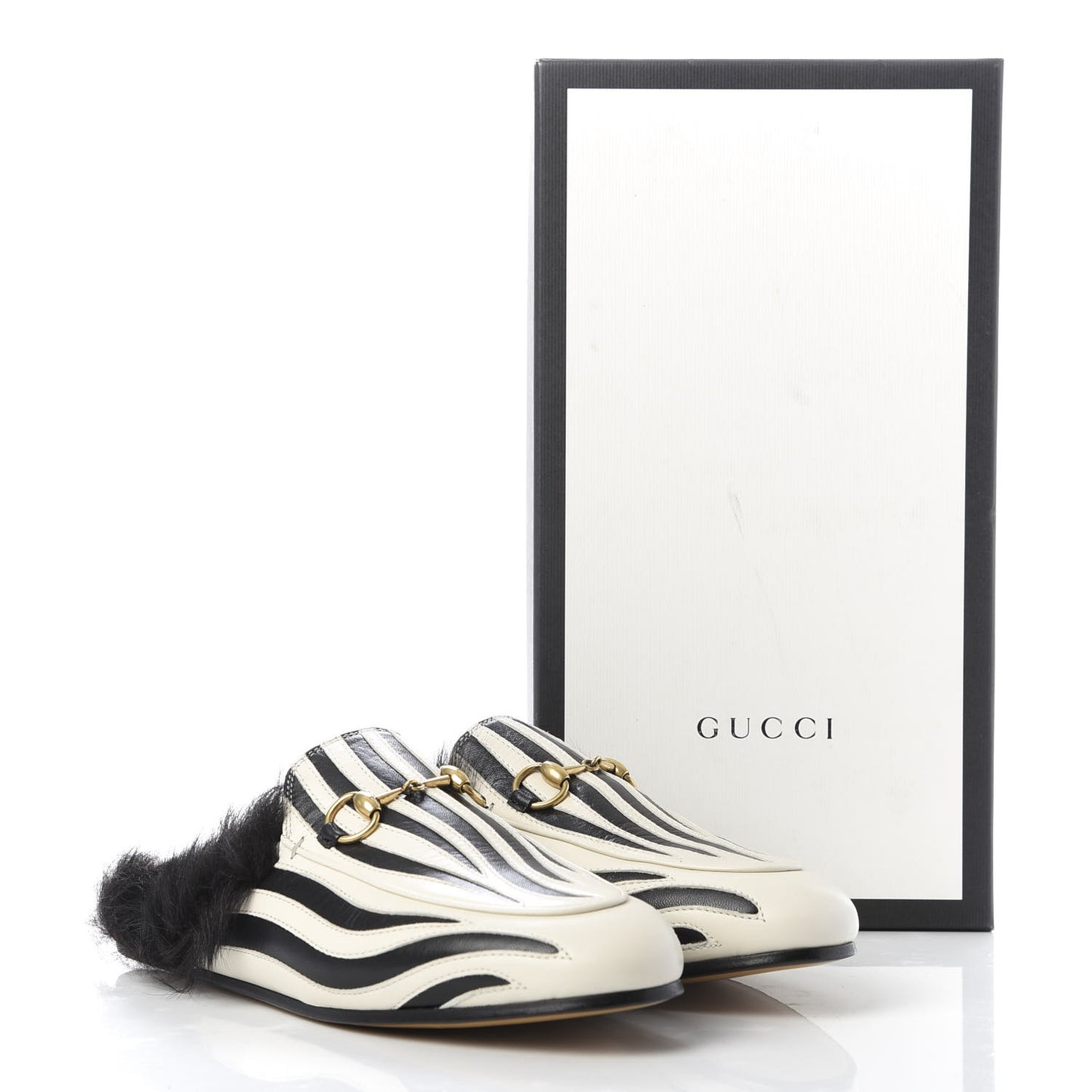 Malaga Kid Fur Zebra Inlay Womens Princetown Slippers 37 Mystic White Black