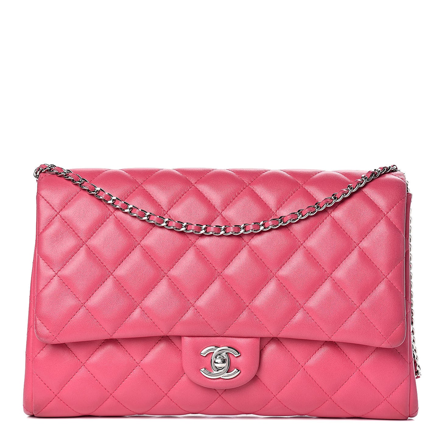 Lambskin Quilted Clutch With Chain Flap Pink