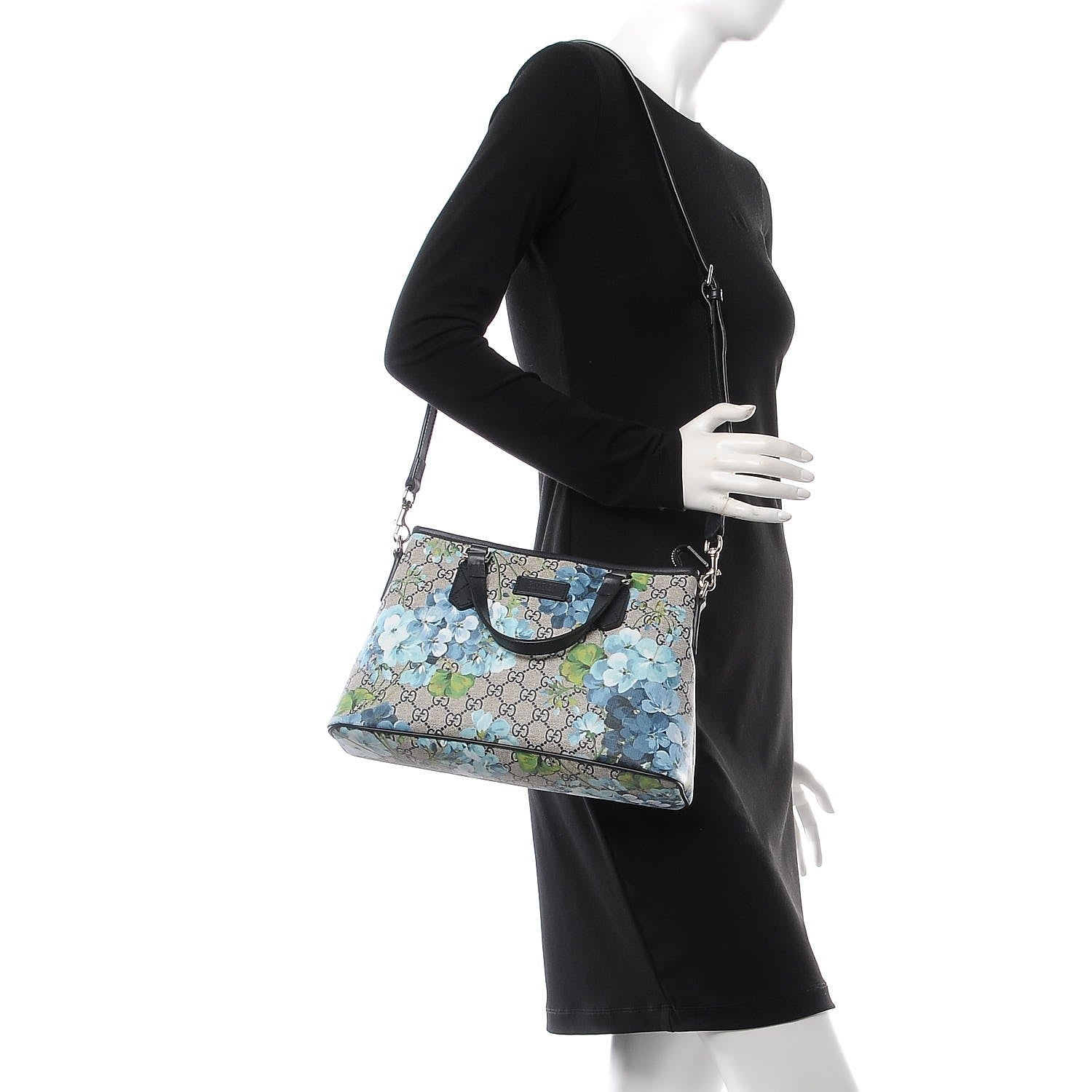 Gucci GG Supreme Monogram Blooms Small Zippered Tote Blue 2 of 11