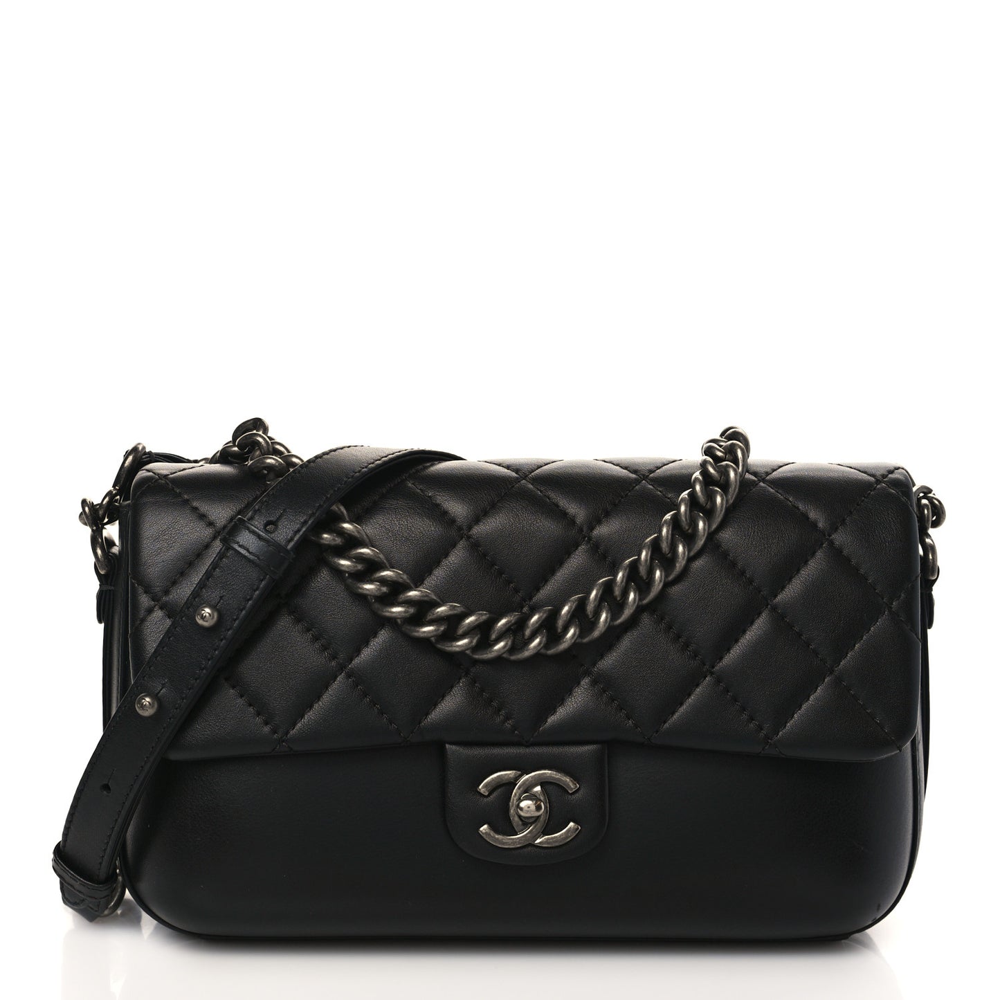 Calfskin Quilted Large Rock My Shoulder Flap Black