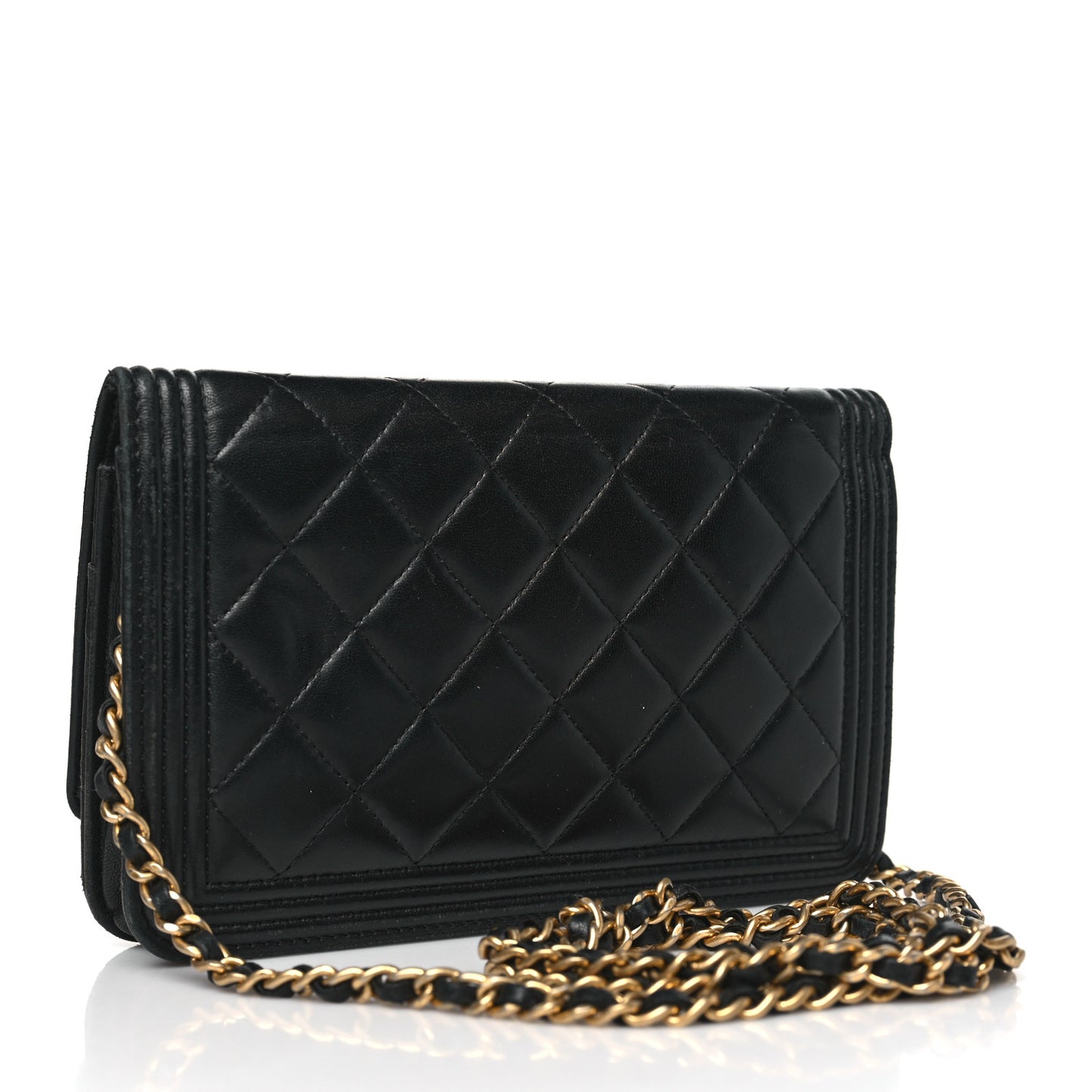 Lambskin Quilted Boy Wallet On Chain WOC Black