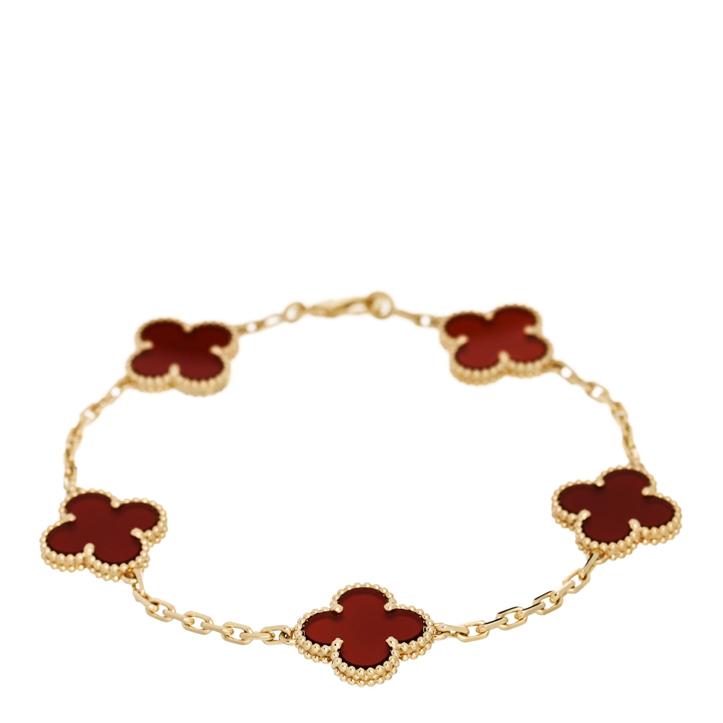 18K Yellow Gold Carnelian 5 Motifs Vintage Alhambra Bracelet