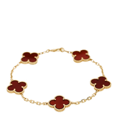 Van Cleef & Arpels 18K Yellow Gold Carnelian 5 Motifs Vintage Alhambra Bracelet 1 of 5