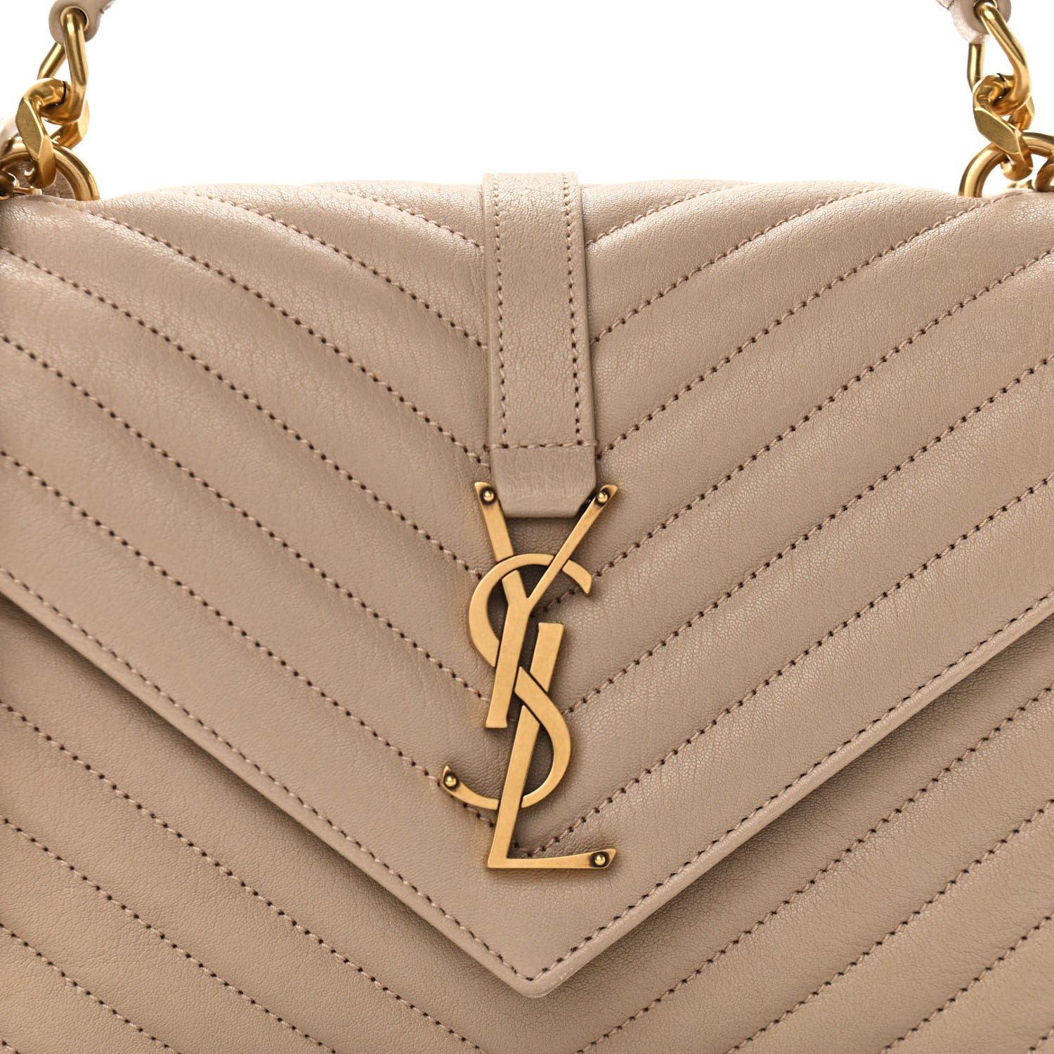 Saint Laurent Sheepskin Matelasse Chevron Monogram Medium College Bag Dark Beige 8 of 11