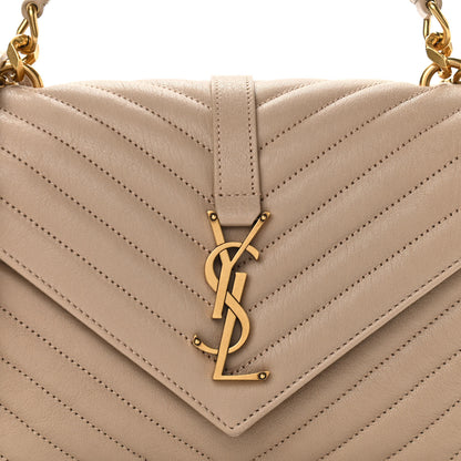 Saint Laurent Sheepskin Matelasse Chevron Monogram Medium College Bag Dark Beige 8 of 11
