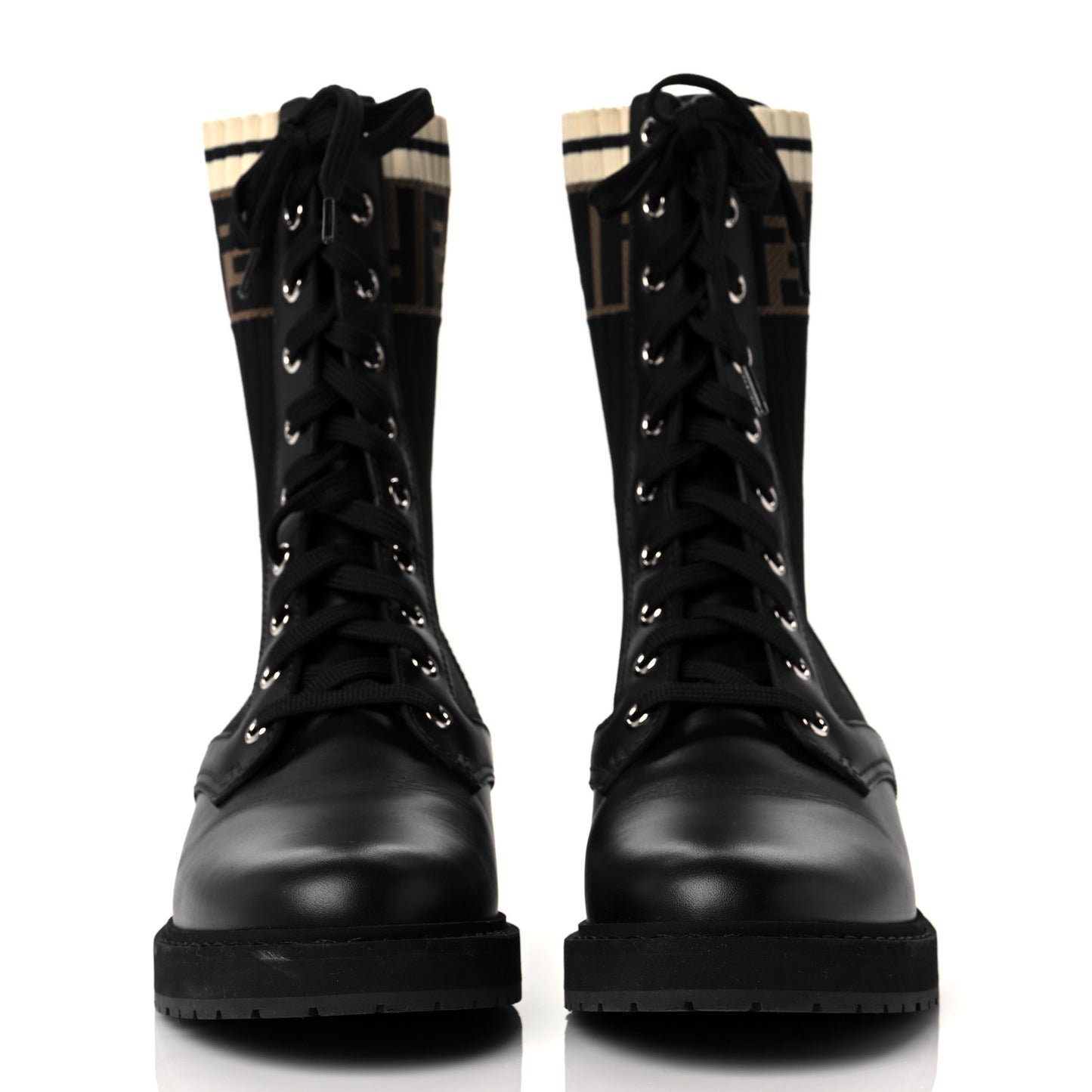 Calfskin Stretch Fabric Rockoko Biker Boots 37.5 Tobacco Black Marino