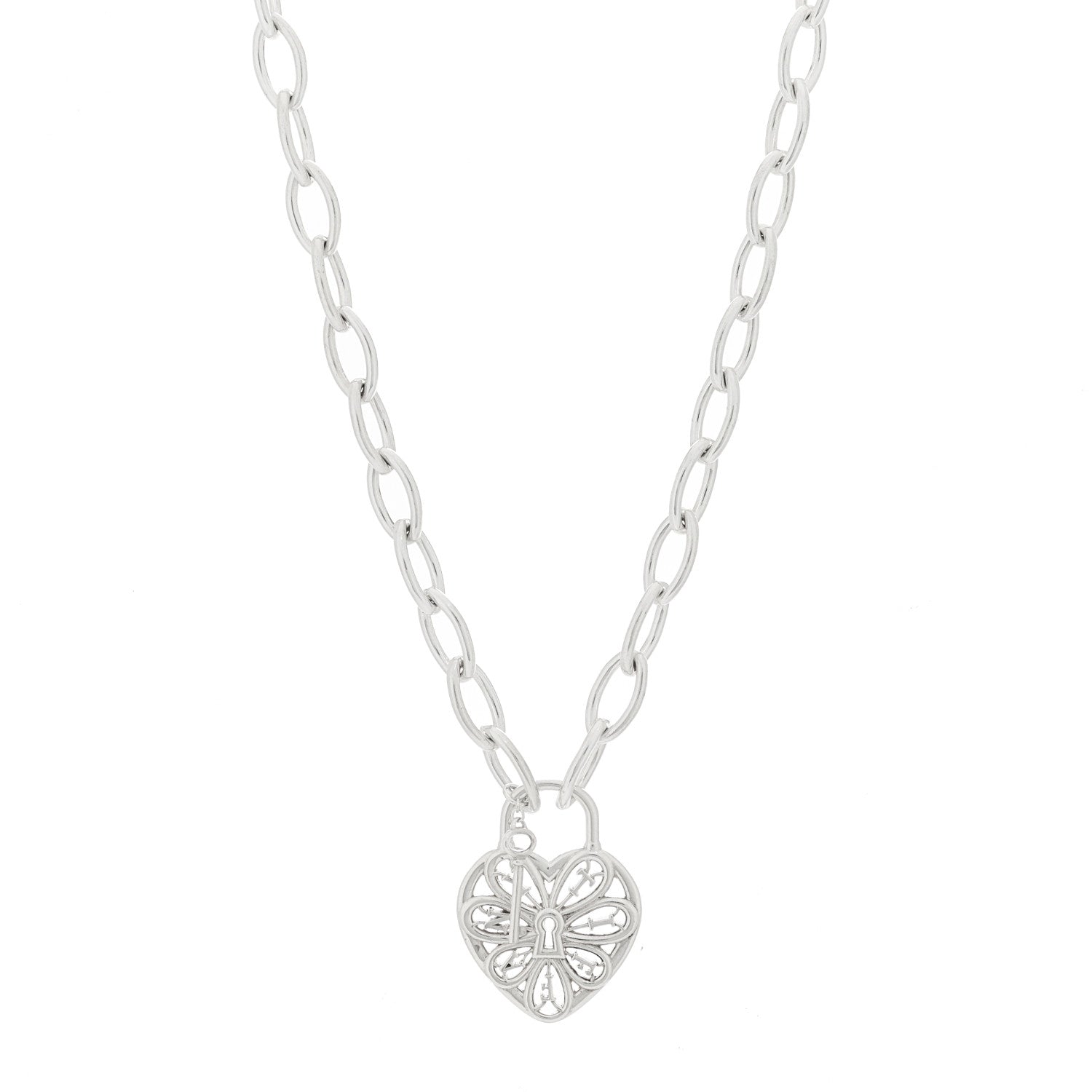 Tiffany Sterling Silver Filigree Heart Key Pendant Link Necklace 1 of 5