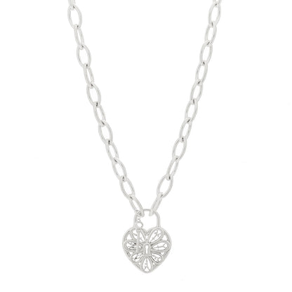 Tiffany Sterling Silver Filigree Heart Key Pendant Link Necklace 1 of 5
