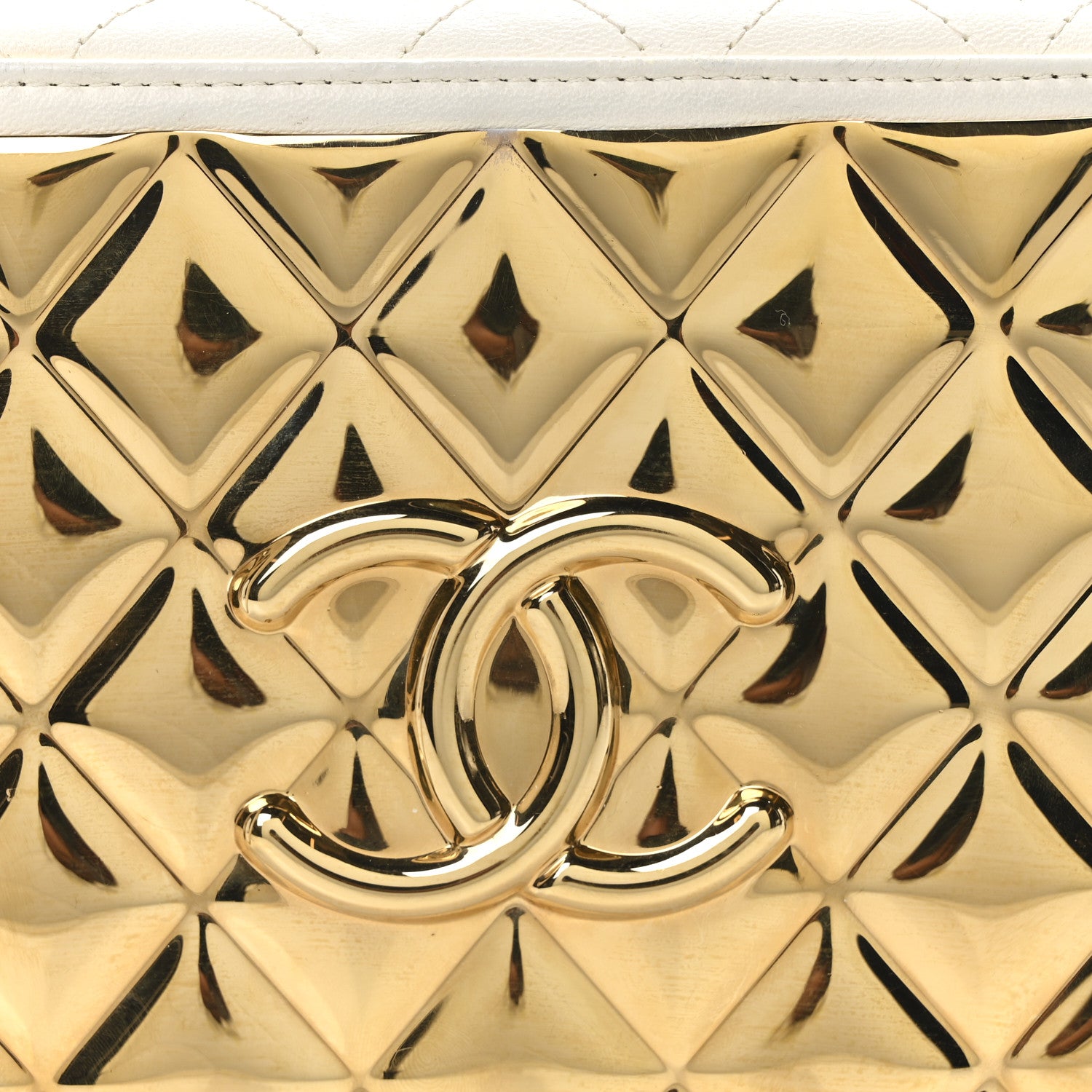 Chanel Lambskin Quilted Golden Plate Vanity Case White Gold 8 of 10