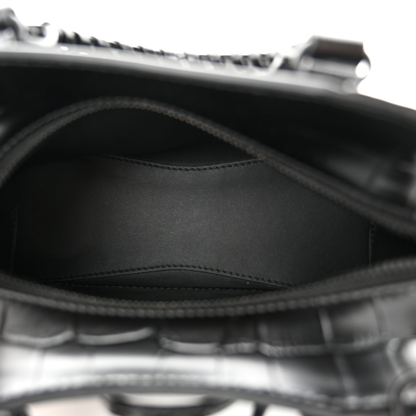 Semi Shiny Calfskin Crocodile Embossed Neo Classic Black Hardware Mini City Black