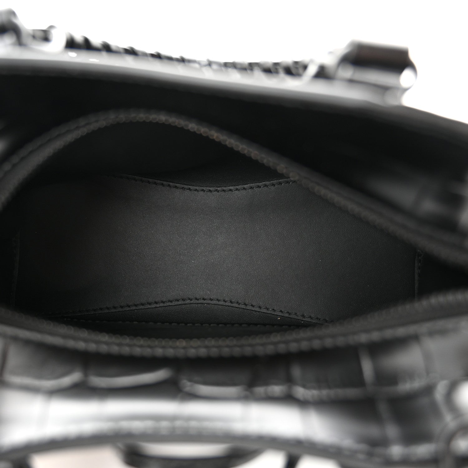 Balenciaga Semi Shiny Calfskin Crocodile Embossed Neo Classic Black Hardware Mini City Black 4 of 9