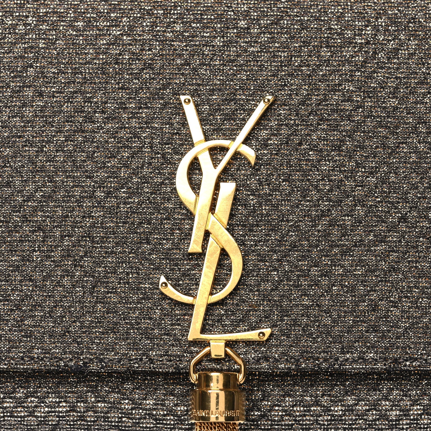 Saint Laurent Metallic Canvas Woven Classic Monogram Kate Tassel Clutch Ciad Argento 7 of 12