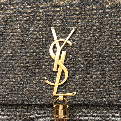 Saint Laurent Metallic Canvas Woven Classic Monogram Kate Tassel Clutch Ciad Argento 7 of 12