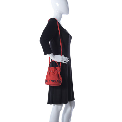 Balenciaga Recycled Sport Nylon Logo Embroidered Wheel Drawstring Bucket Bag XS Bright Red Black 2 of 11