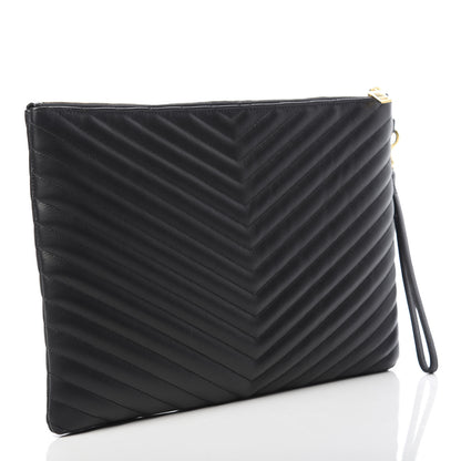 Saint Laurent Calfskin Matelasse Chevron Monogram Document Holder Black 3 of 8