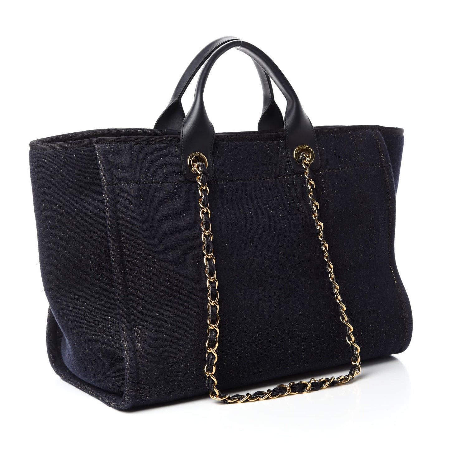 Lurex Canvas Medium Deauville Tote Navy Blue Gold