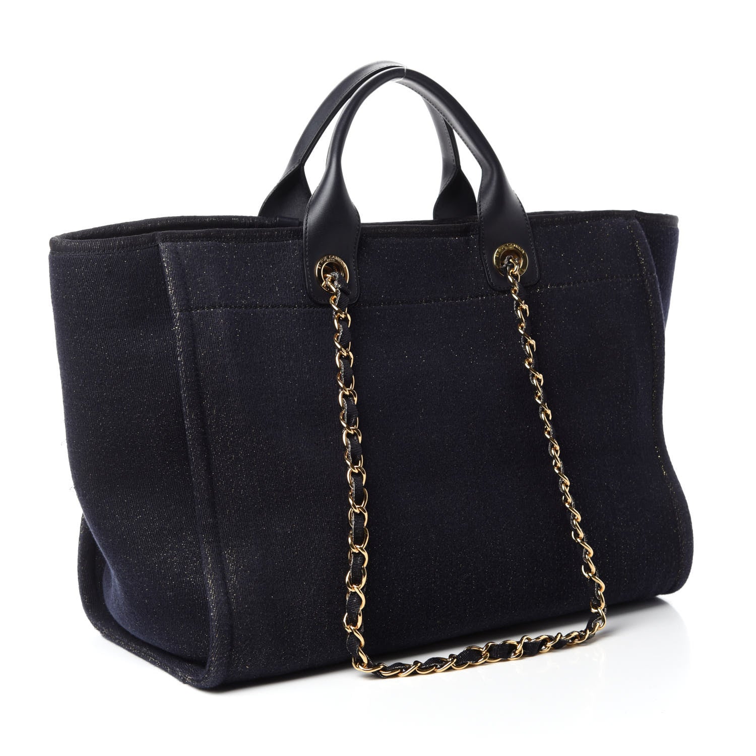 Chanel Lurex Canvas Medium Deauville Tote Navy Blue Gold 3 of 10