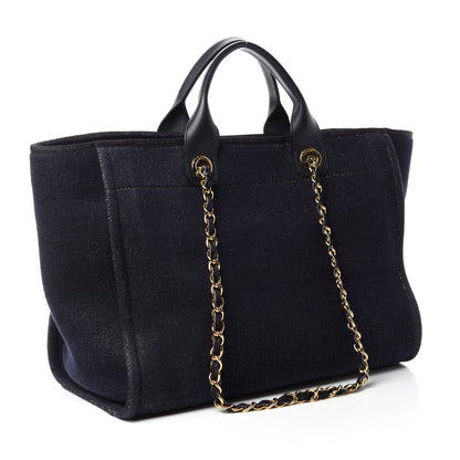 Chanel Lurex Canvas Medium Deauville Tote Navy Blue Gold 3 of 10