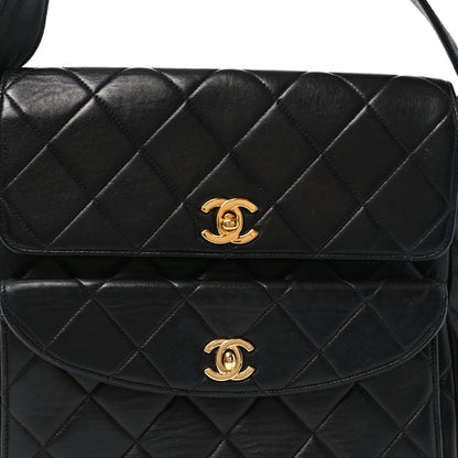 Chanel Lambskin Quilted Double Pocket Shoulder Bag Black 8 of 10