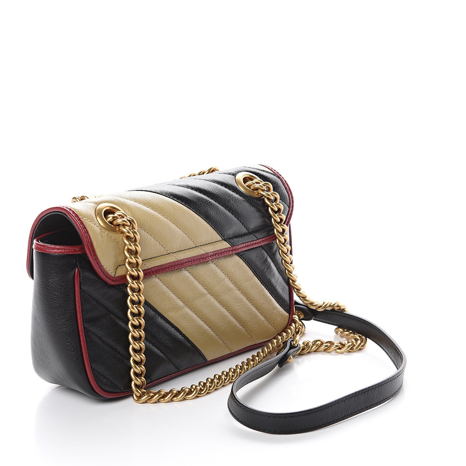 Gucci Azalea Calfskin Matelasse Diagonal Patchwork Mini Torchon GG Marmont Shoulder Bag Black Beige Romantic Cerise 2 of 8
