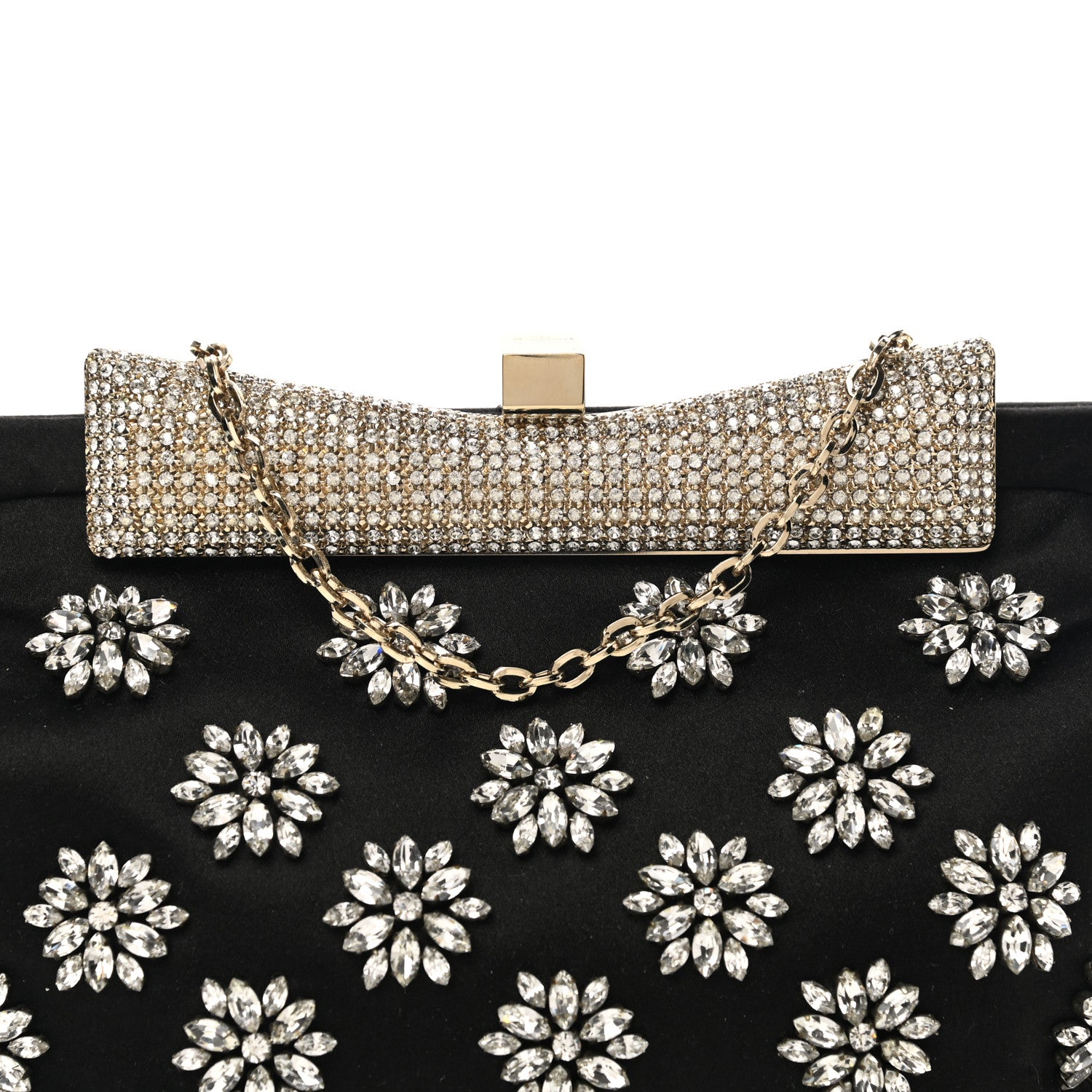 Valentino Garavani Satin Crystal Flower Embellished Clutch Black 7 of 9