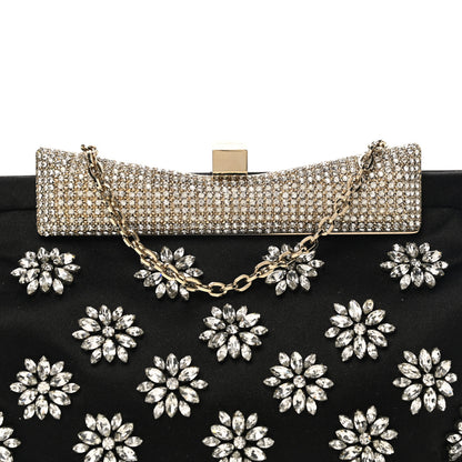 Valentino Garavani Satin Crystal Flower Embellished Clutch Black 7 of 9