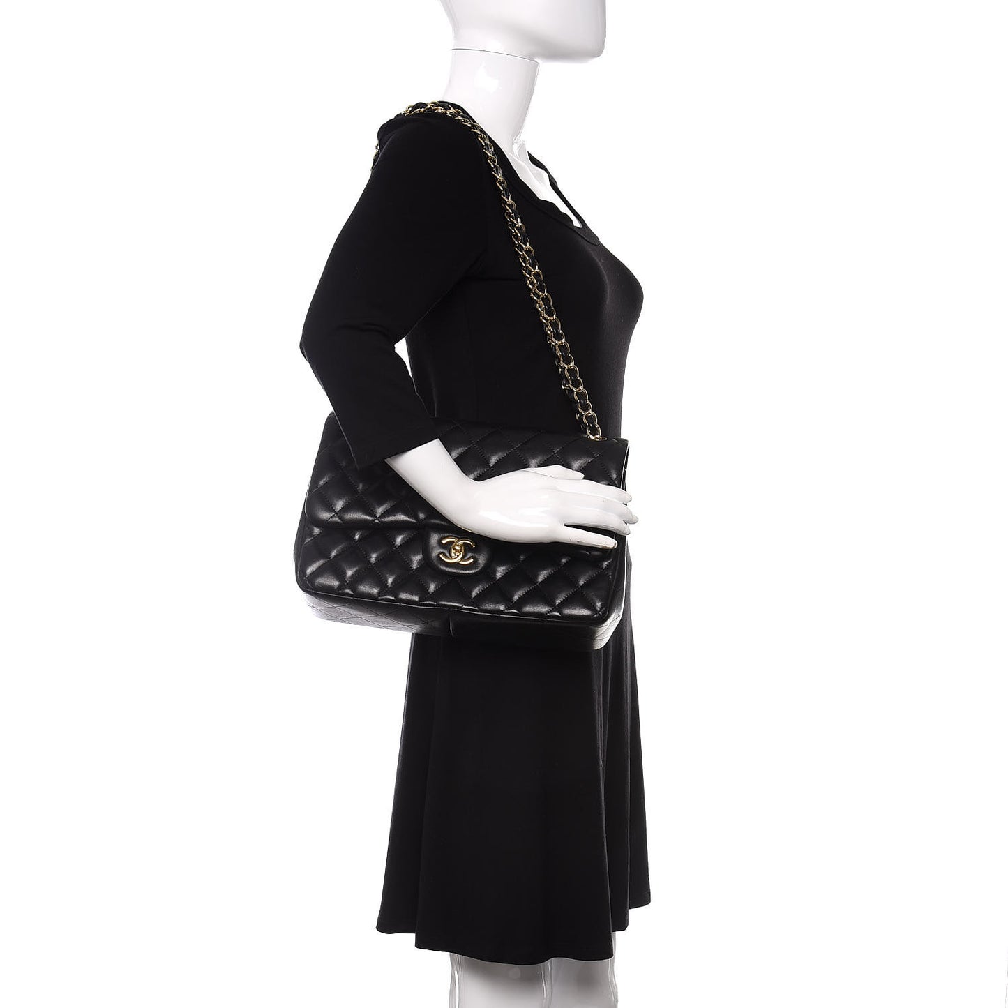 Lambskin Quilted Jumbo Double Flap Black
