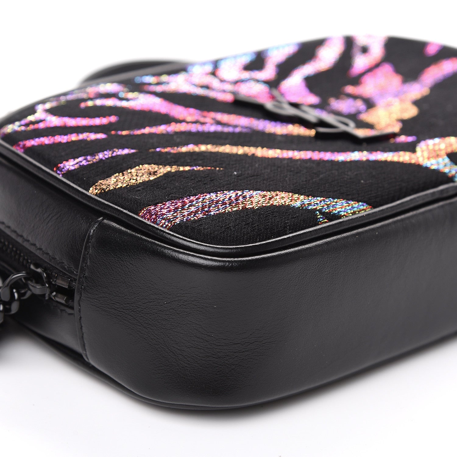 Saint Laurent Calfskin Tiger Burnout Monogram Lou Camera Bag Black 7 of 10