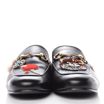 Gucci Calfskin Fur Crystal Tiger Embroidered Mens Princetown Slippers 11 Black 2 of 11