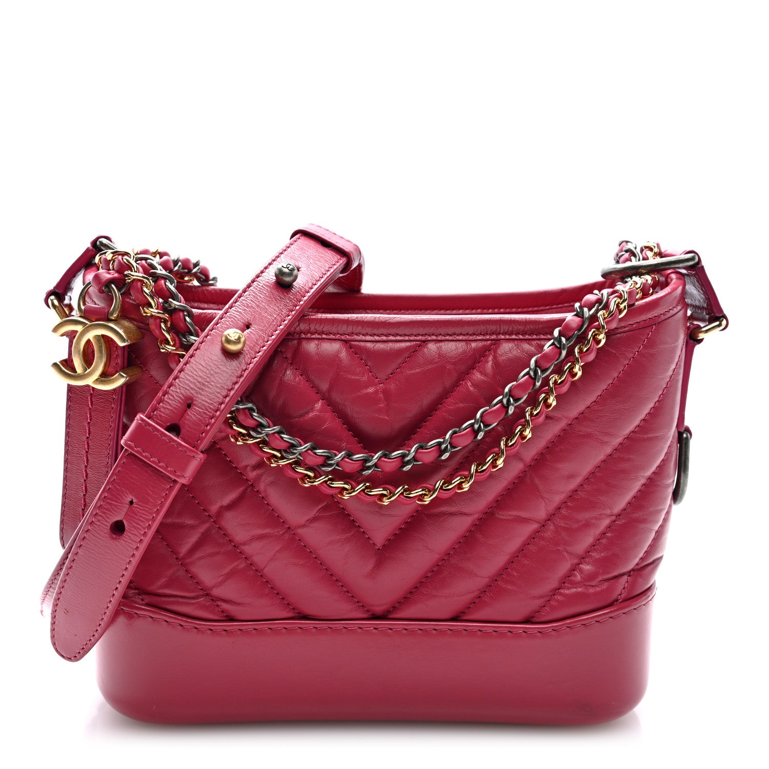 Chanel Aged Calfskin Chevron Quilted Small Gabrielle Hobo Dark Pink 1 of 10