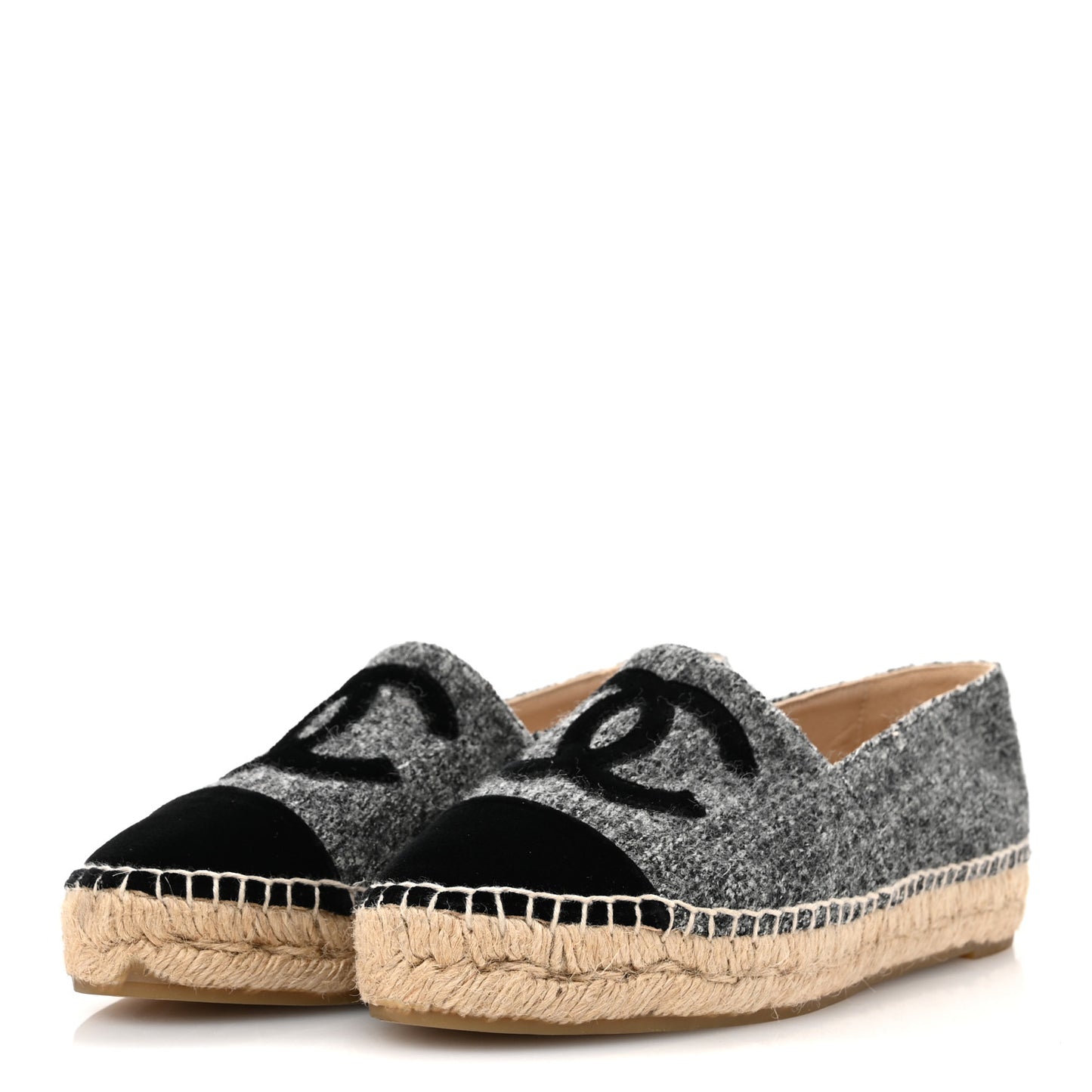 Tweed Velvet CC Espadrilles 36 Grey Black