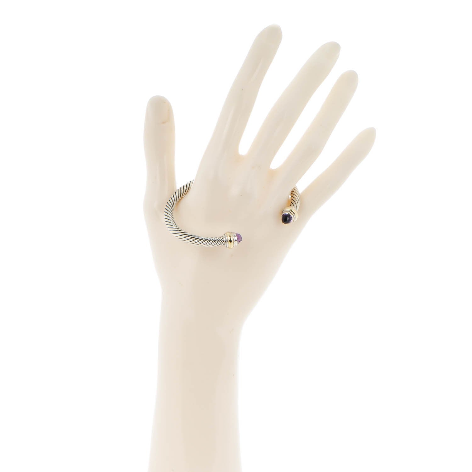 David Yurman Sterling Silver 14K Yellow Gold Amethyst 5mm Cable Classics Bracelet 2 of 5