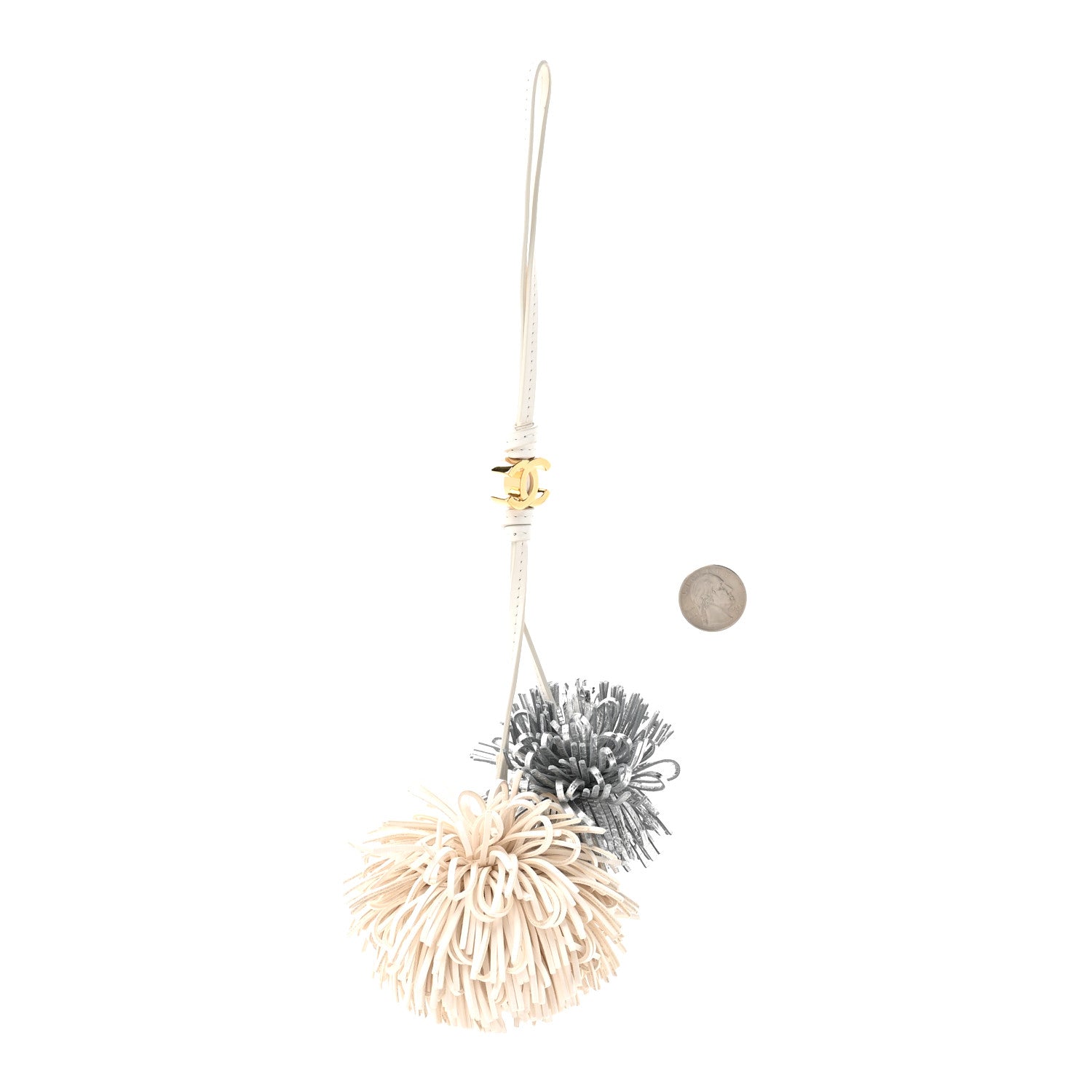 Chanel Metallic Lambskin Pom Pom Bag Charm White Silver 2 of 4