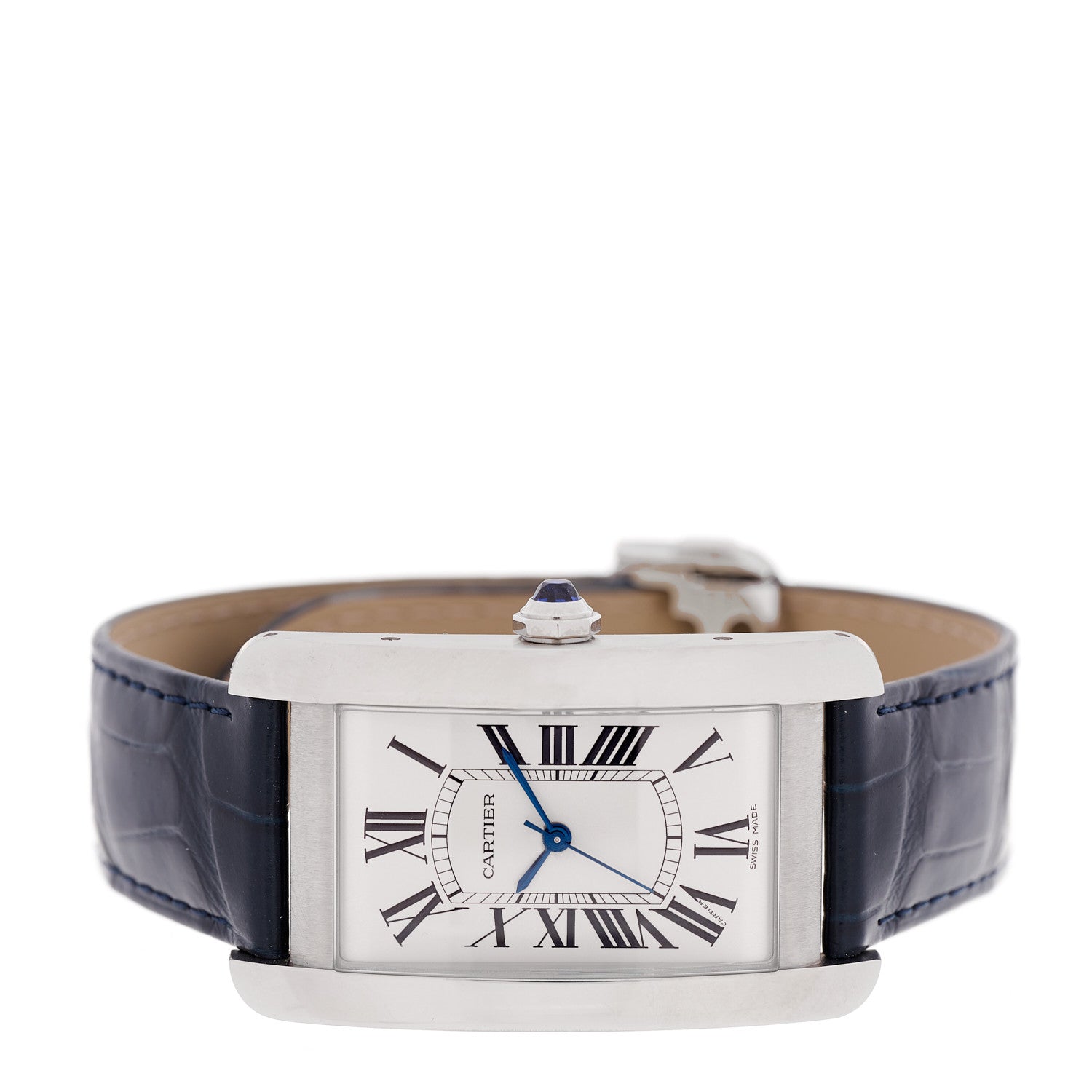 Cartier Stainless Steel Alligator 27mm Tank Americaine Automatic Watch Blue 3 of 5