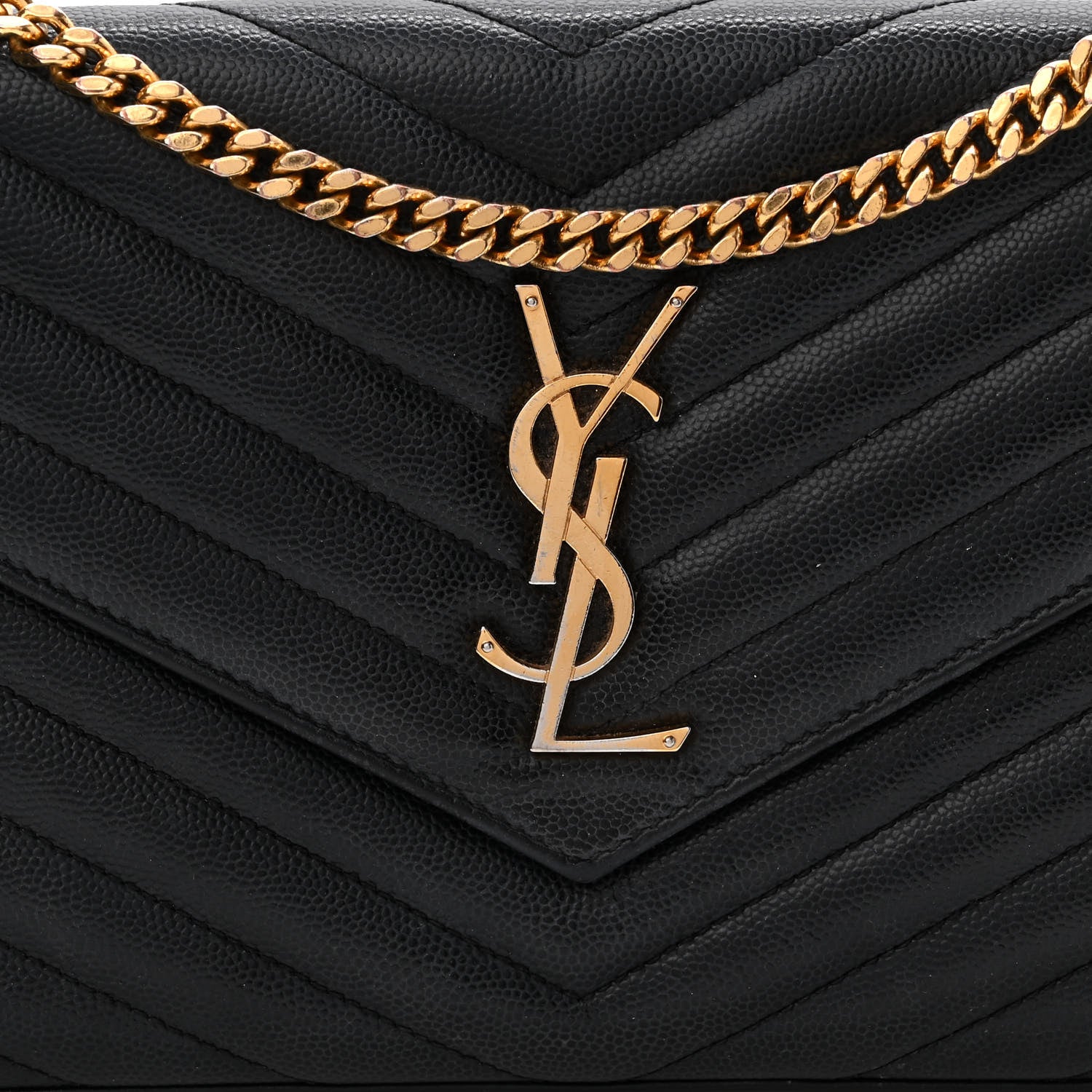 Saint Laurent Grain De Poudre Matelasse Chevron Monogram Chain Wallet Black 8 of 12
