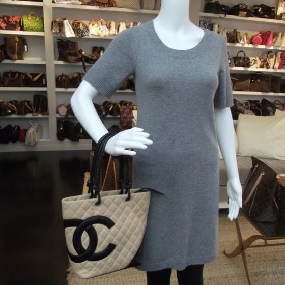 Calfskin Quilted Medium Cambon Tote Beige Black