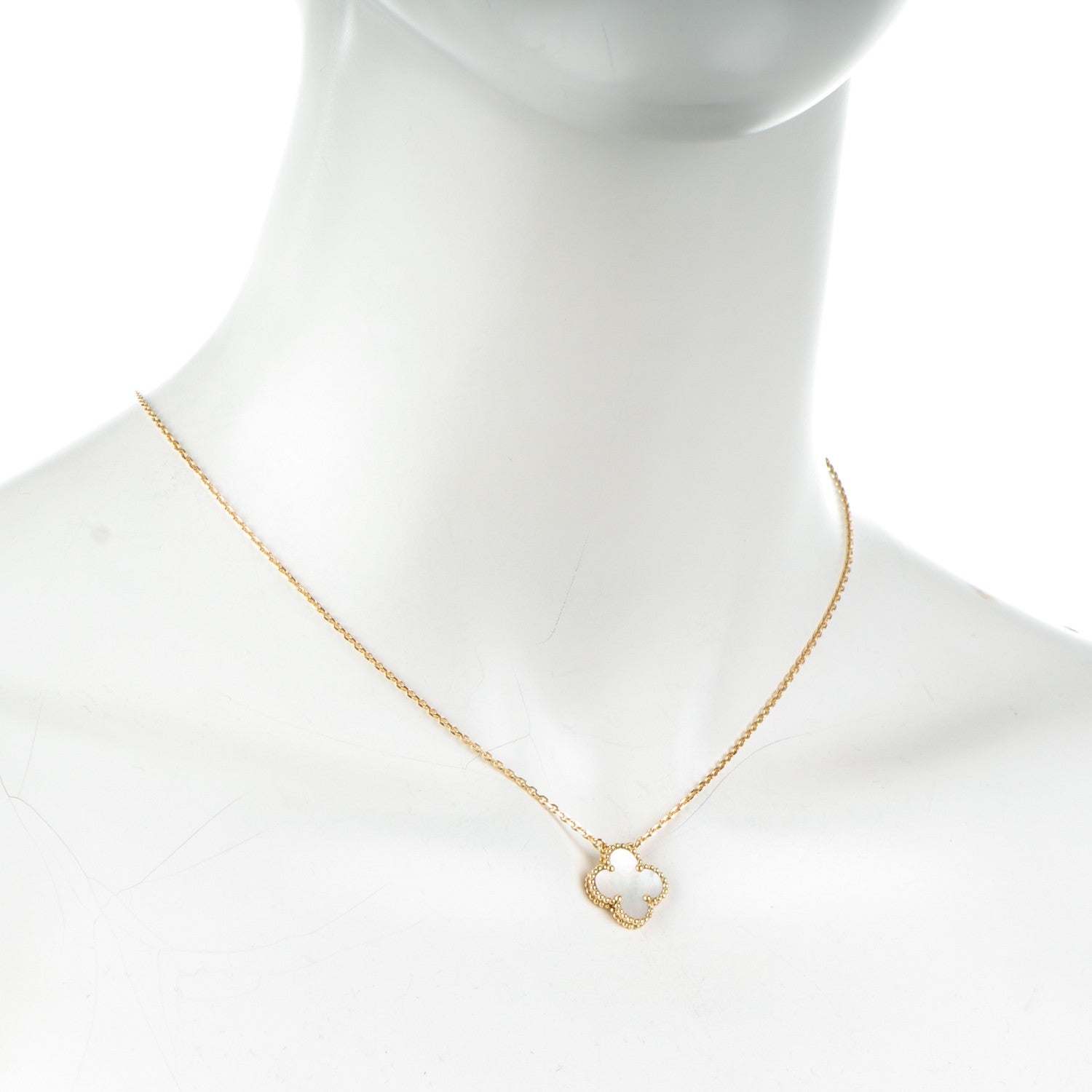 Van Cleef & Arpels 18K Yellow Gold Mother of Pearl Vintage Alhambra Pendant Necklace 2 of 5