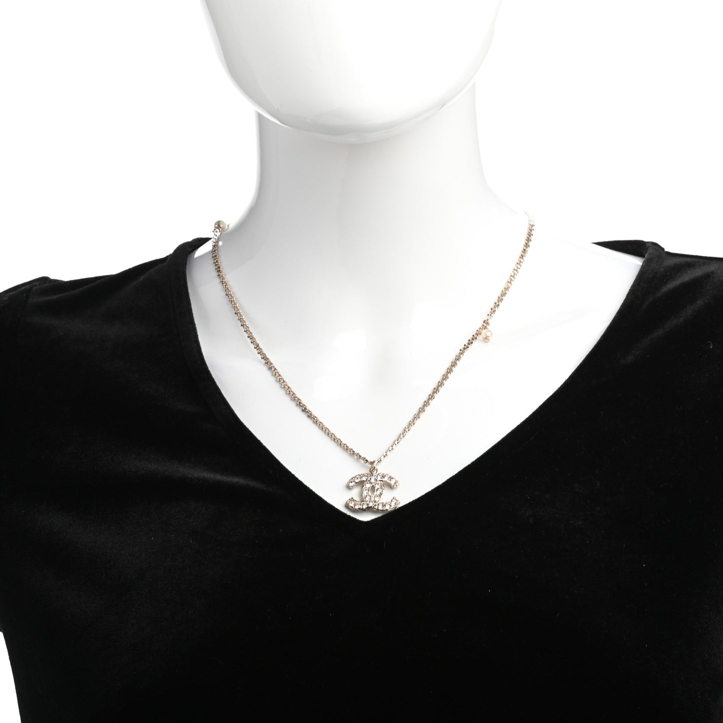 Pearl Crystal CC Pendant Necklace Gold