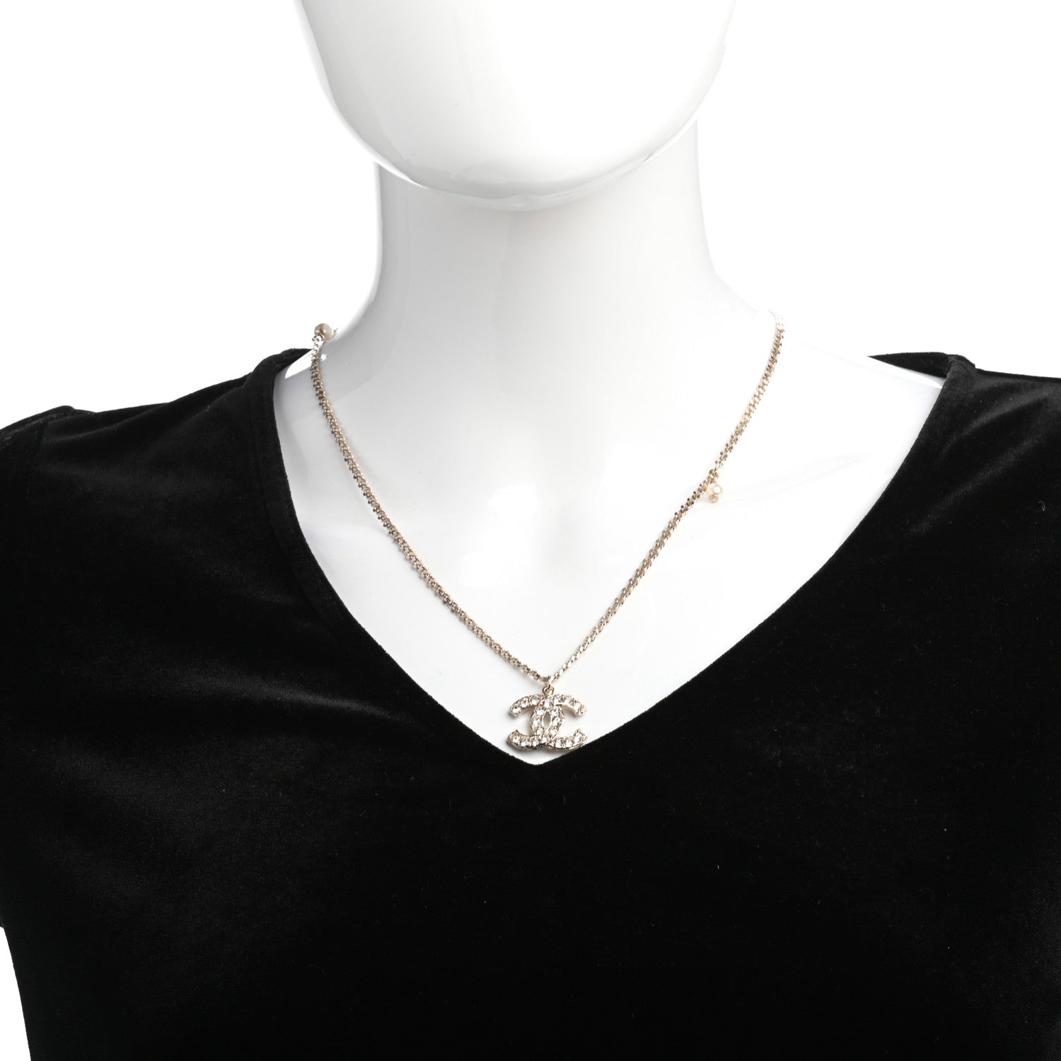 Chanel Pearl Crystal CC Pendant Necklace Gold 2 of 5