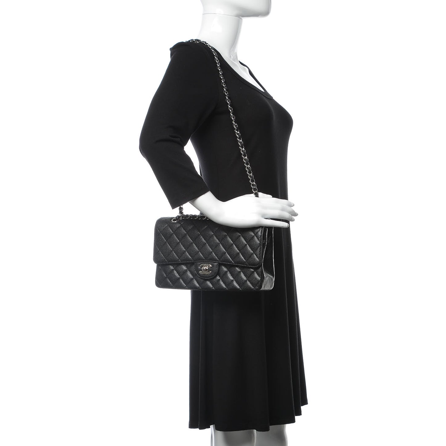 Caviar Quilted Medium Double Flap Black