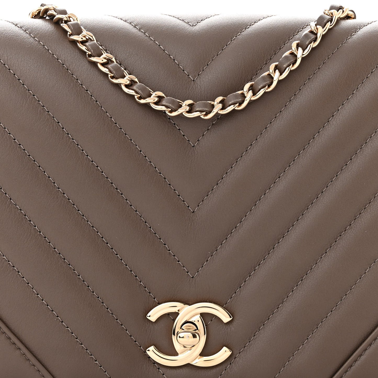 Calfskin Chevron Quilted Medium Statement Flap Khaki
