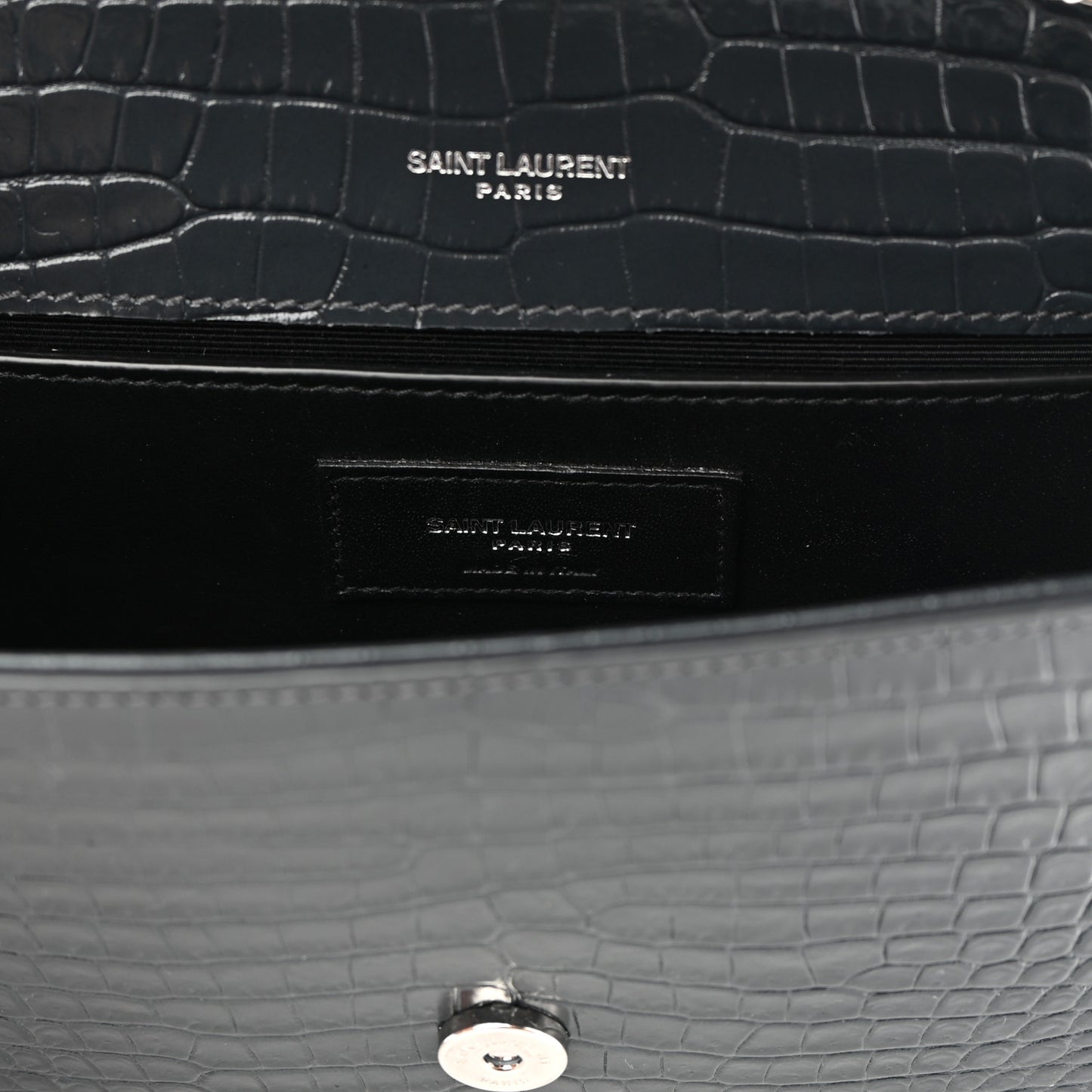 Calfskin Crocodile Embossed Small Classic Monogram Kate Tassel Satchel Smog
