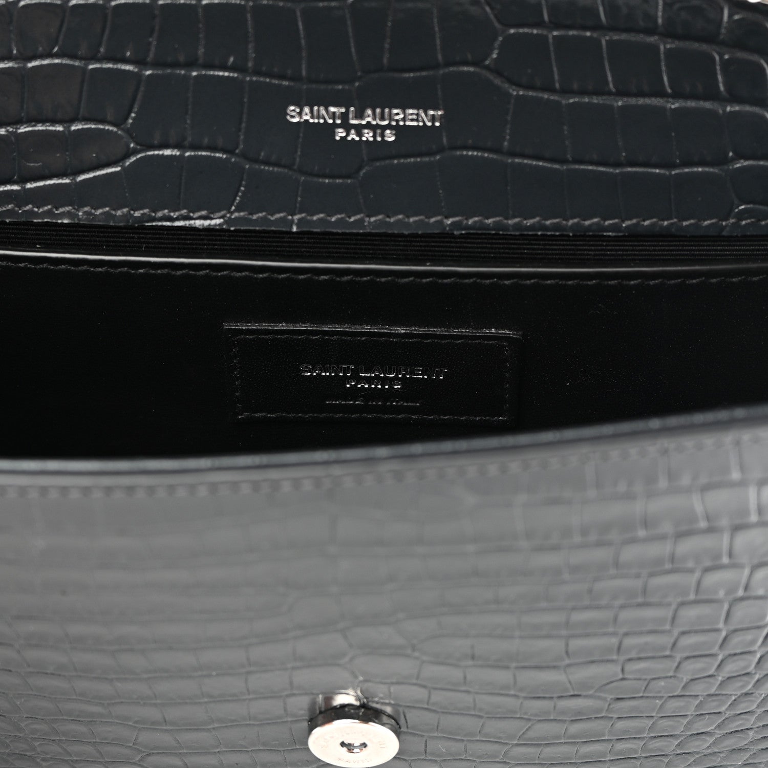 Saint Laurent Calfskin Crocodile Embossed Small Classic Monogram Kate Tassel Satchel Smog 7 of 9