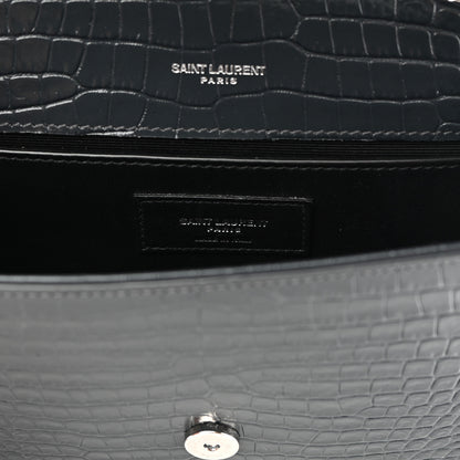 Saint Laurent Calfskin Crocodile Embossed Small Classic Monogram Kate Tassel Satchel Smog 7 of 9