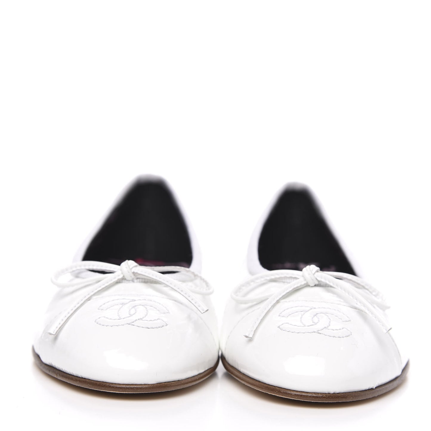 Shiny Crumpled Lambskin CC Cap Toe Ballerina Flats 36.5 White