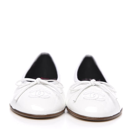 Chanel Shiny Crumpled Lambskin CC Cap Toe Ballerina Flats 36.5 White 2 of 9