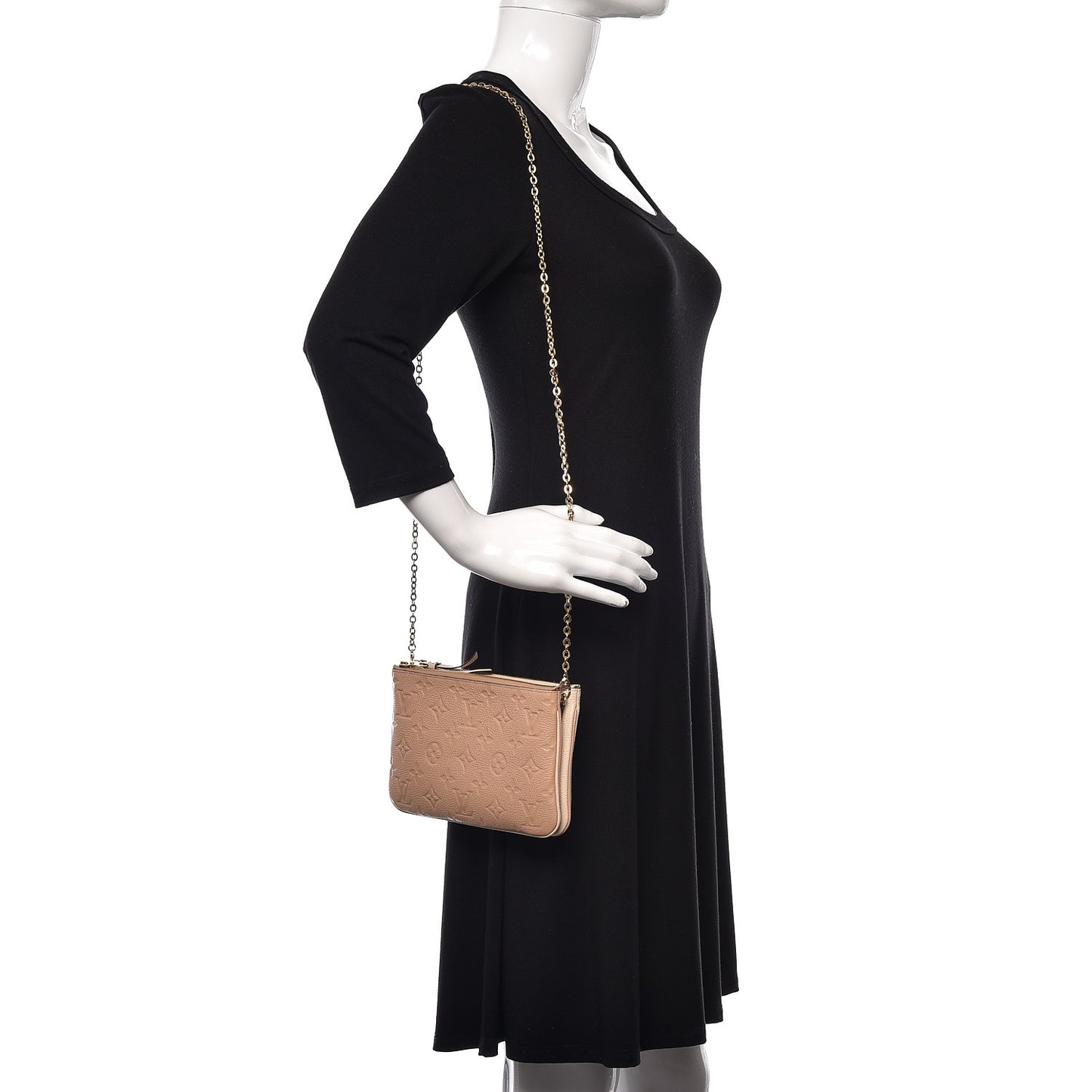 Empreinte Double Zip Pochette Beige Rose Creme