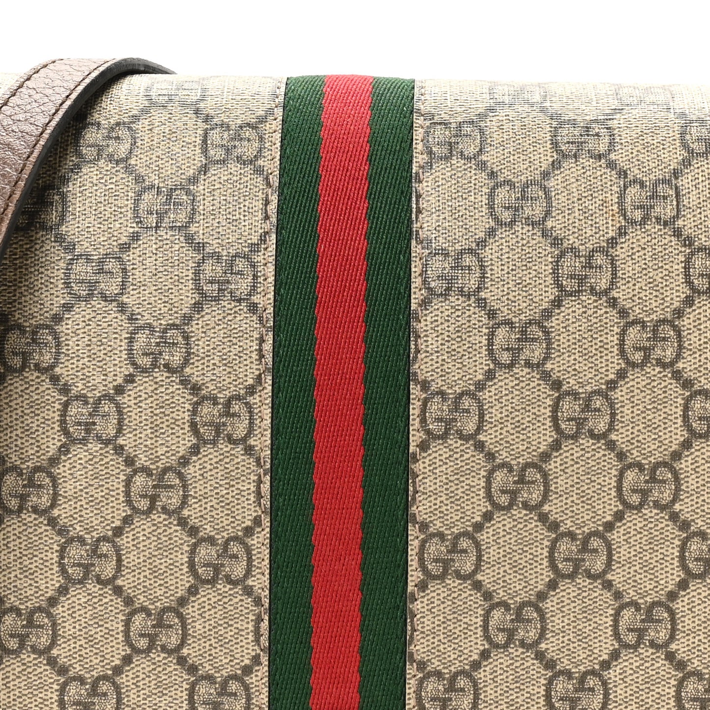 GG Supreme Monogram Web Small Ophidia Flap Messenger Bag Brown