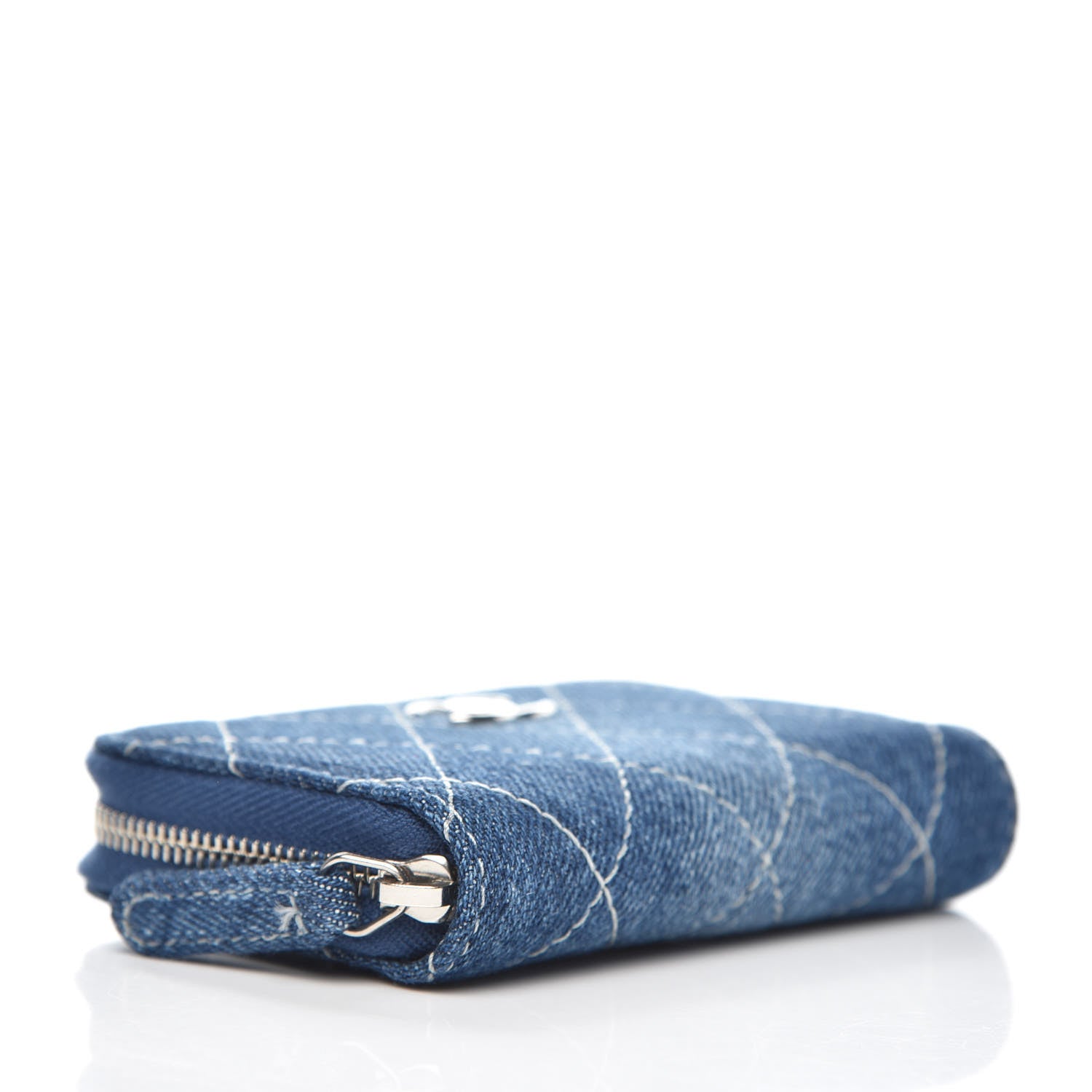 Chanel Denim Quilted Zip Coin Purse Blue 4 of 9