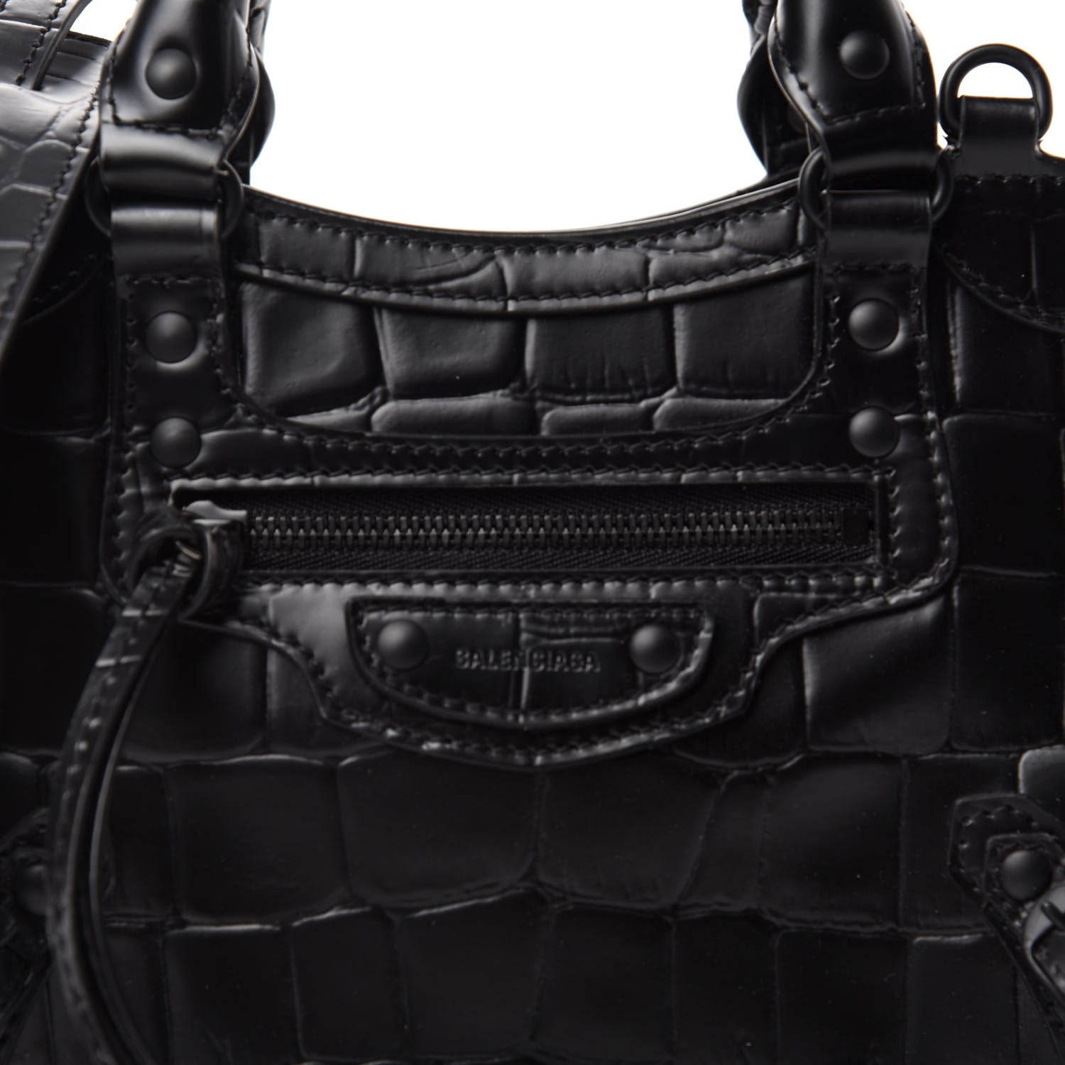 Balenciaga Semi Shiny Calfskin Crocodile Embossed Neo Classic Black Hardware Mini City Black 10 of 10